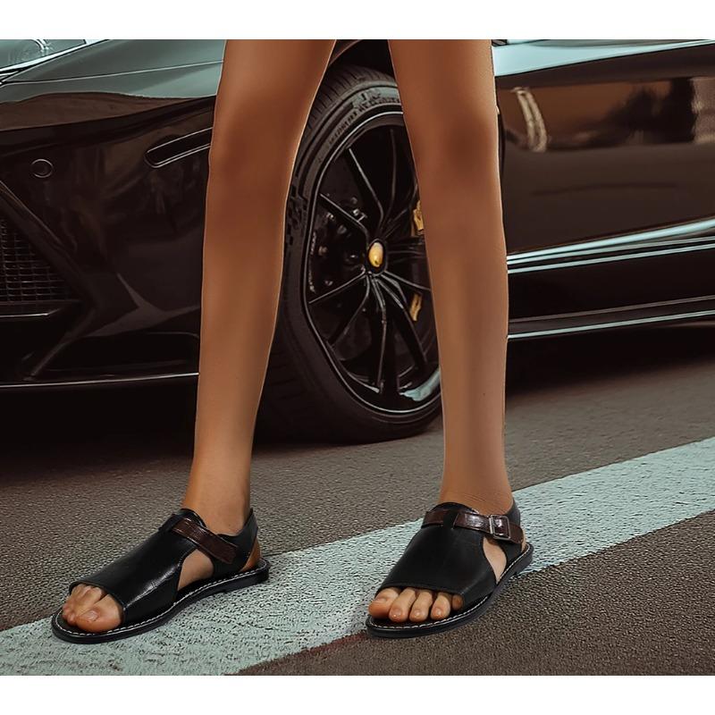 Fashion 2025 New Summer Casual Sandals Vintage Open Toe Flip Flops Fashion Beach Flat Basic Square Head Designer Shoes