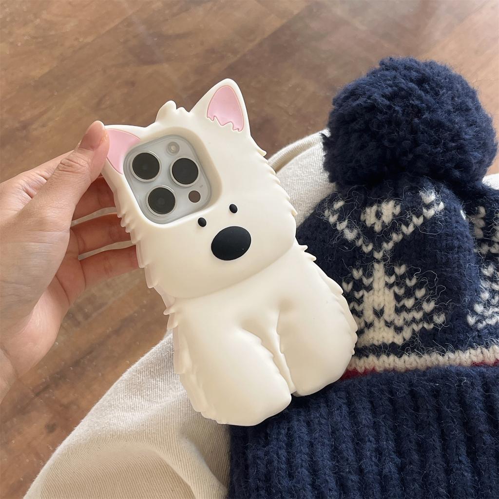 For iPhone 16 Pro Max Silicone Case 3D Highland Terrier Design Shockproof Phone Back Cover