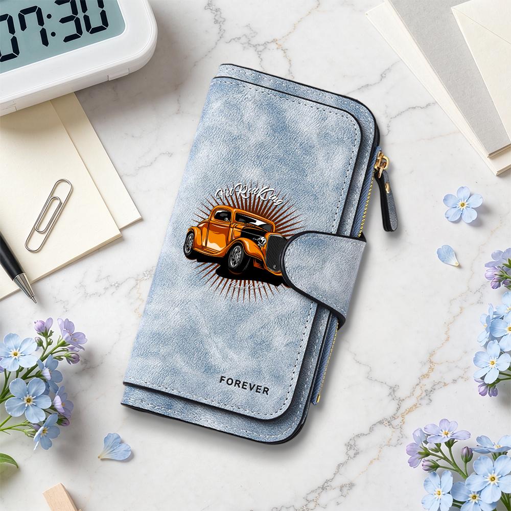Vintage Car Printed Long Wallet Men Fashion Casual Portable Card Holder Purse
