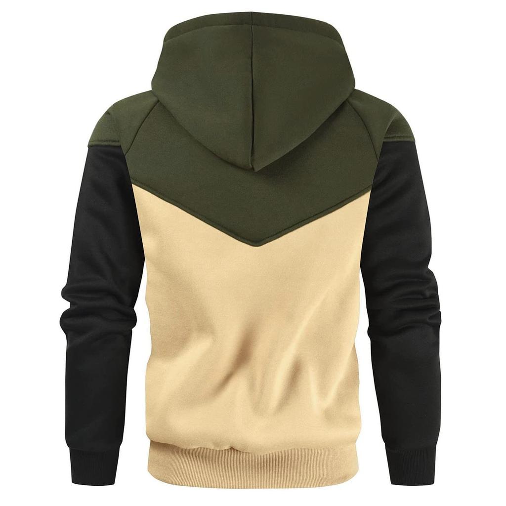 Mens Casual Hoodies Patchwork Drawstring Long Sleeve  Sweatshirt Lightweight Winter Fall Fleece Top With Hood