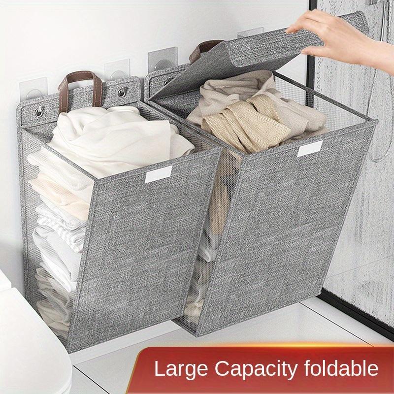 Foldable Hanging Laundry Hamper with Lid, Collapsible Fabric Closet Organizer, Wall Mount Storage Bin for Bathroom Bedroom