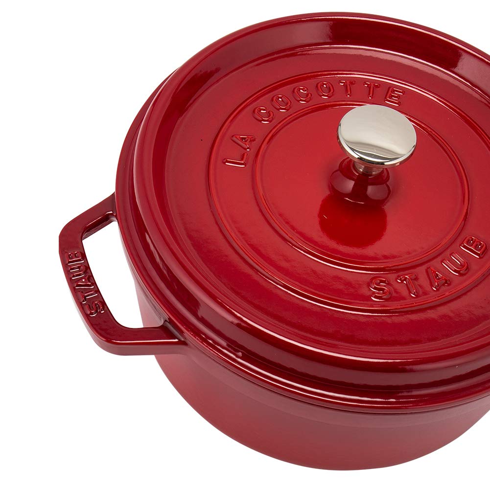 Staub Pico Cocotte Round 24cm 1102406 Two Handed Pot Enamel Pot Rund Brater Cherry Pico Cocotte Pot Stylish Cookware Kitchen Supplies [Staub]