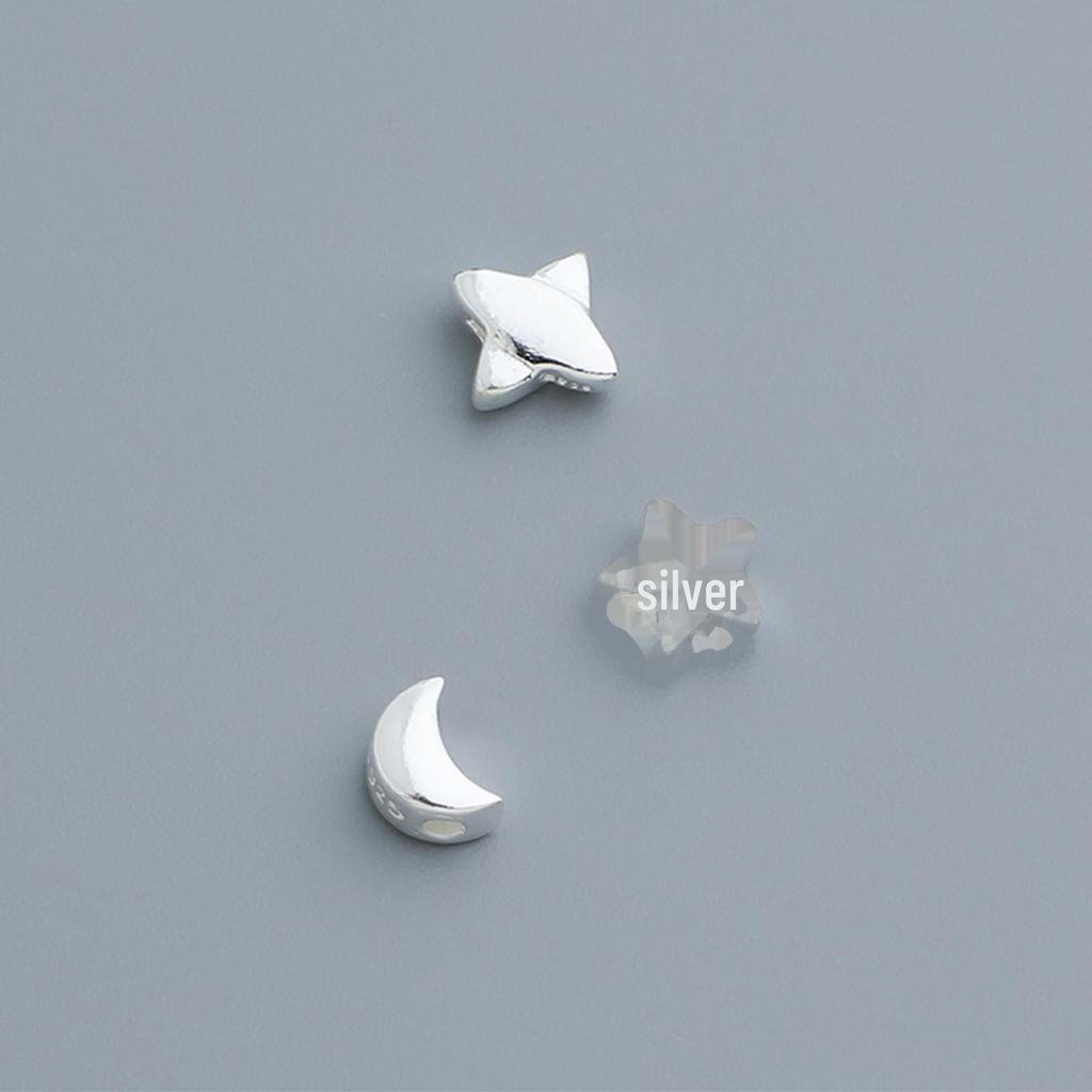 S925 Vegan Silver Geometric Stars & Moon Spacer Beads for DIY Bracelets