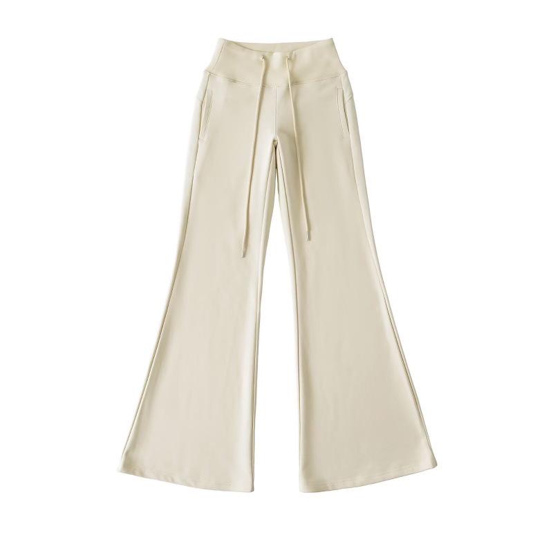 Women's Cotton Flannel Flare Sweatpants - Thickened, Floor-Length, Mid-Low Elastic Waist, Versatile for Autumn and Winter