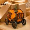 Fall Themed Room Accessories 3D Resin Pumpkin Carriage Ornament, Retro Fairy Tale Cart Dreamy Niche Gift for Her Figurine, Vintage Desktop Decoration