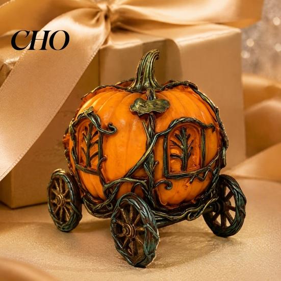 Fall Themed Room Accessories 3D Resin Pumpkin Carriage Ornament, Retro Fairy Tale Cart Dreamy Niche Gift for Her Figurine, Vintage Desktop Decoration