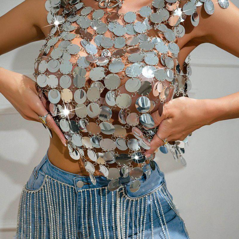 2024 European and American New Style Amazon Sexy Nightclub Sequin Patchwork Vest Top Women's Clothing L21071