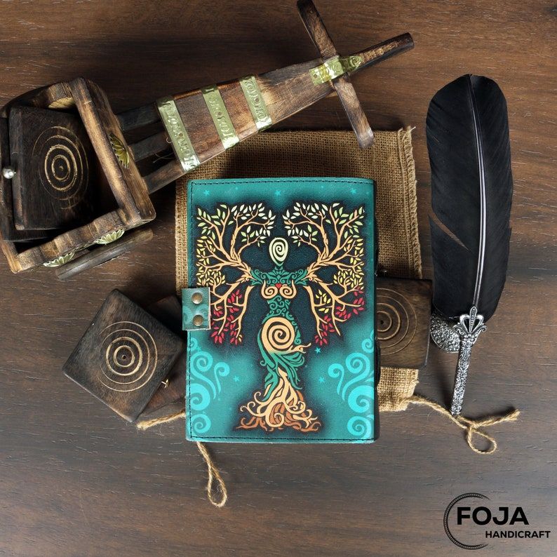 Livro de feitiços de sombras diário em branco mãe da terra colorido borda irregular papel vintage couro diário caderno sem linhas diário 7x5 polegadas