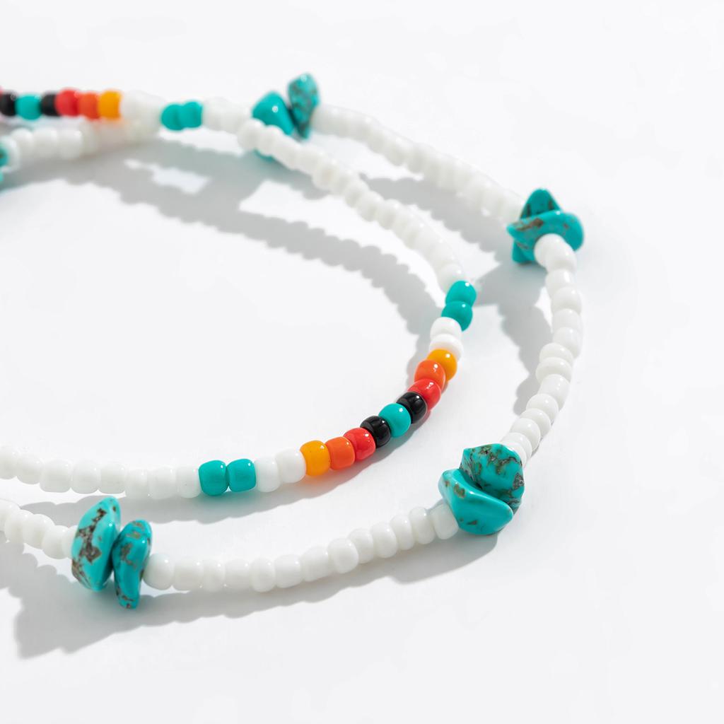 Salircon Bohemian Mixed Color Rice Bead Beaded Ankle Chain Trendy Geometric Natural Stone Anklets On Foot Summer Beach Jewelry