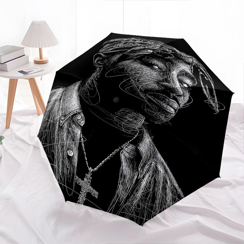 1pc Tupac Shakur Sketch Automatic Open Close Umbrella  Windproof Canopy, Automatic Open Close Button10189