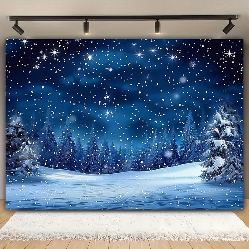 

Christmas Night Sky Backdrop - Pine Trees, Blue & White Snowflakes, Polyester - Perfect for Living Room, 40x60cm
