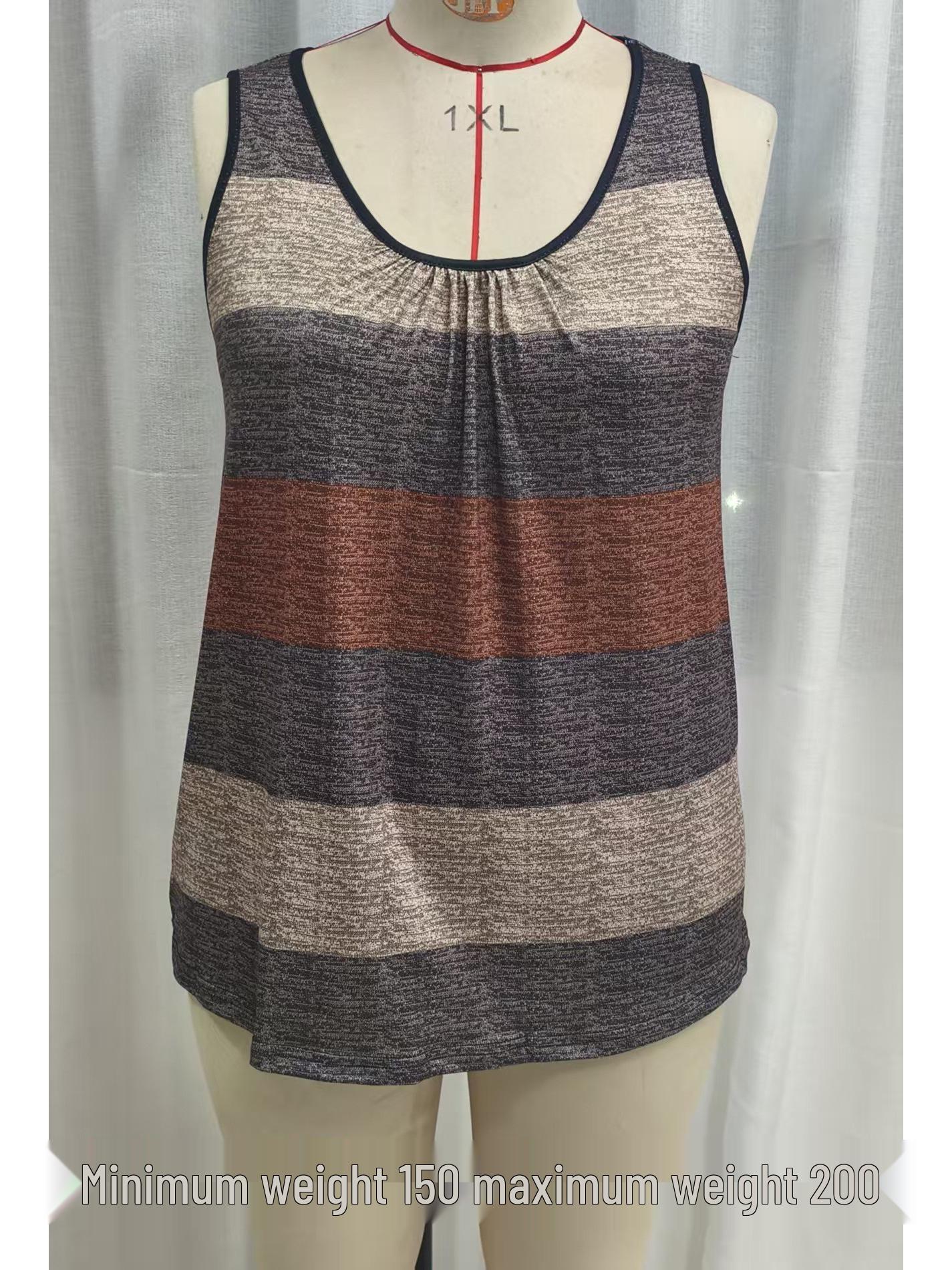 

Elegant Plus Size Women s Color Block Sleeveless Vest with Pleated Front 5XL