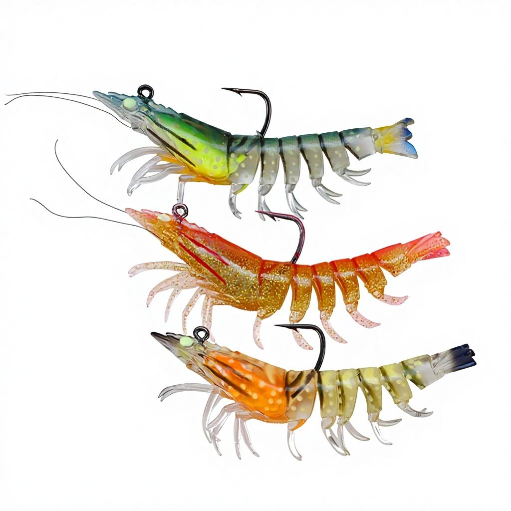 Shark-Like 3-Piece Stainless Steel Artificial Soft Bait Shrimp-Shape with Hooks for Bass Fishing