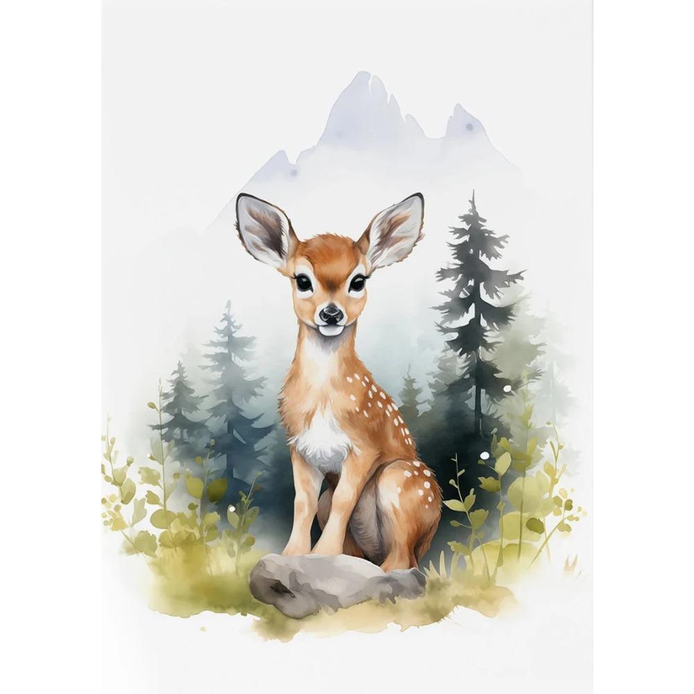 Watercolor Woodland Baby Animal Forest Bear Deer Fox Owl Wolf Poster Canvas Painting Nursery Wall Art Home Decoration