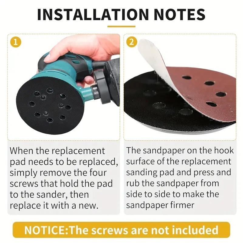 125mm 5 Inch Sander Pad 8-Holes 3 Nails Backing Sanding Disc Pad Hook Loop Sanding Pads for Electric Orbital Sander Polishing
