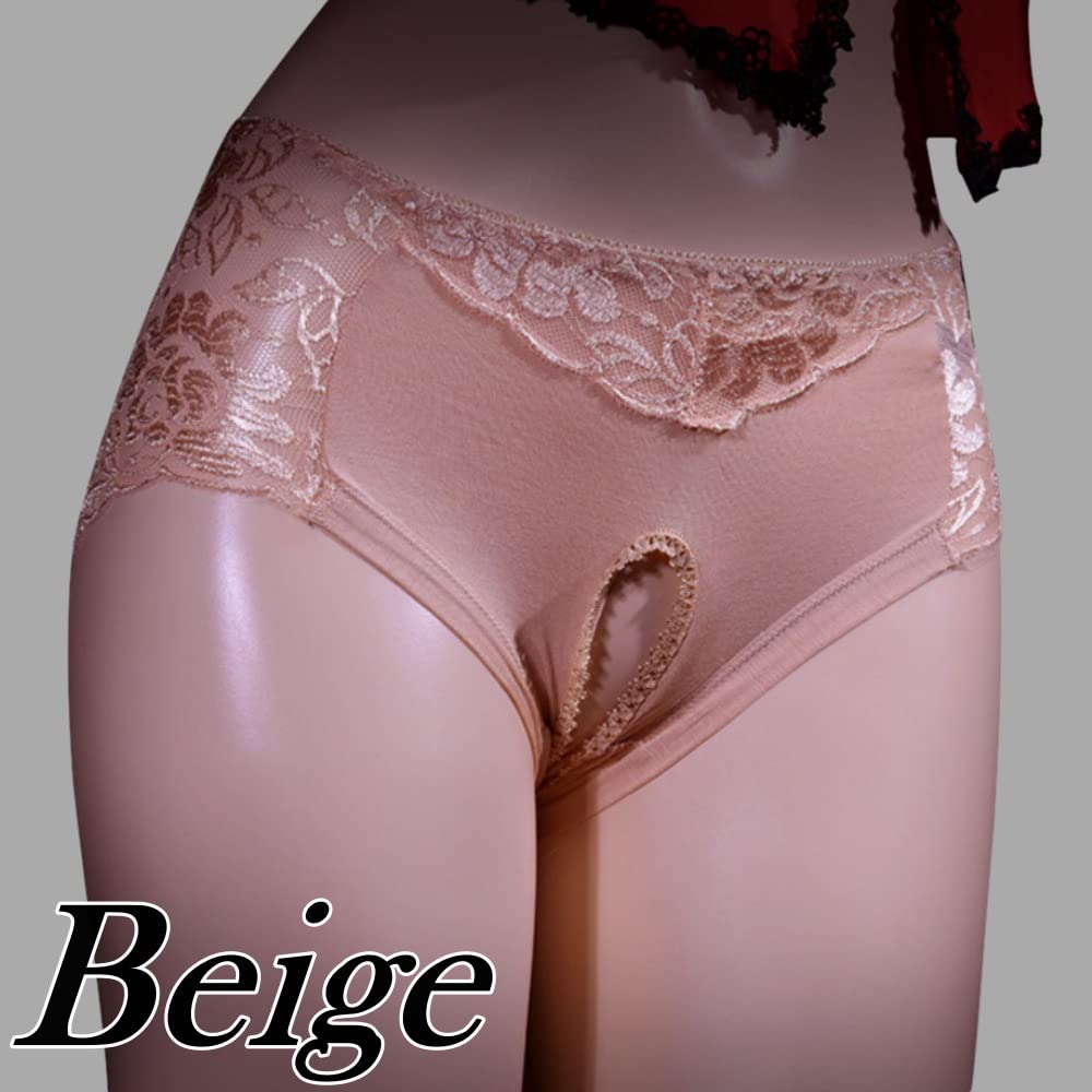 Open Crotch Panties Perforated Shorts Split Crotch Bewitching [FULL CHECK] (Beige, M)