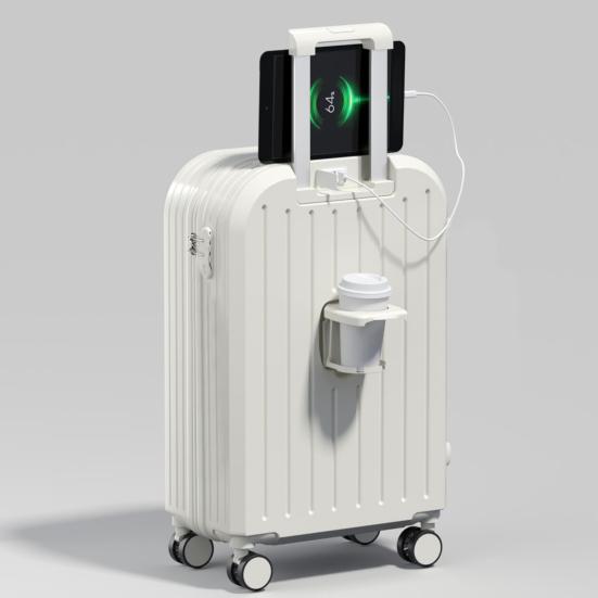 20 Inch Suitcase Hard Shell Scratch-resistant Surface with USB Interface Cup Holder