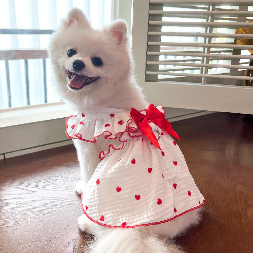 Pet Dresses Sub-Supplies Clothes Spring Summer Dog Cat Teddy Bigbear Pomeranian Love Dog Clothing Cat Clothing