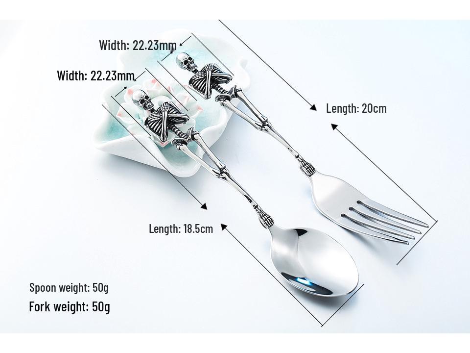 Beier Retro Titanium Steel Skull Tableware Set: Stainless Steel Fork and Spoon