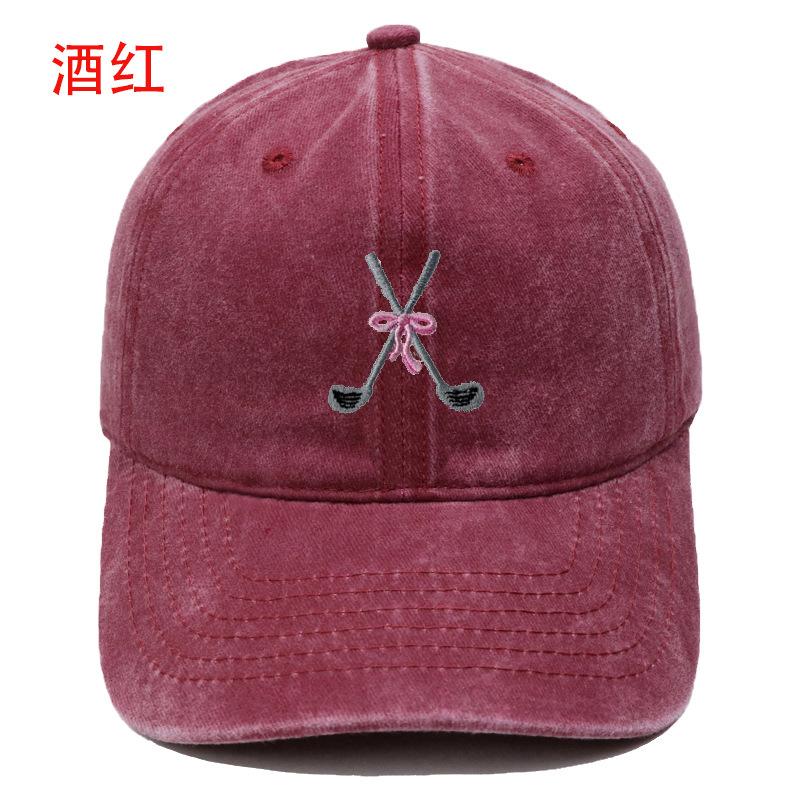 Golf Bow Embroidery Washed Retro Baseball Men's and Women's Leisure Outdoor Sports Shade Cap