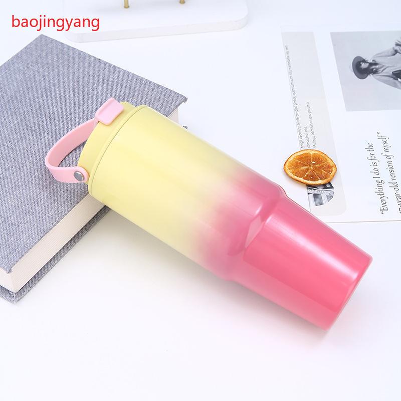 30oz Gradient Color Insulated Tumbler, 304 Stainless Steel Vacuum Cup, Portable Travel Mug with Handle