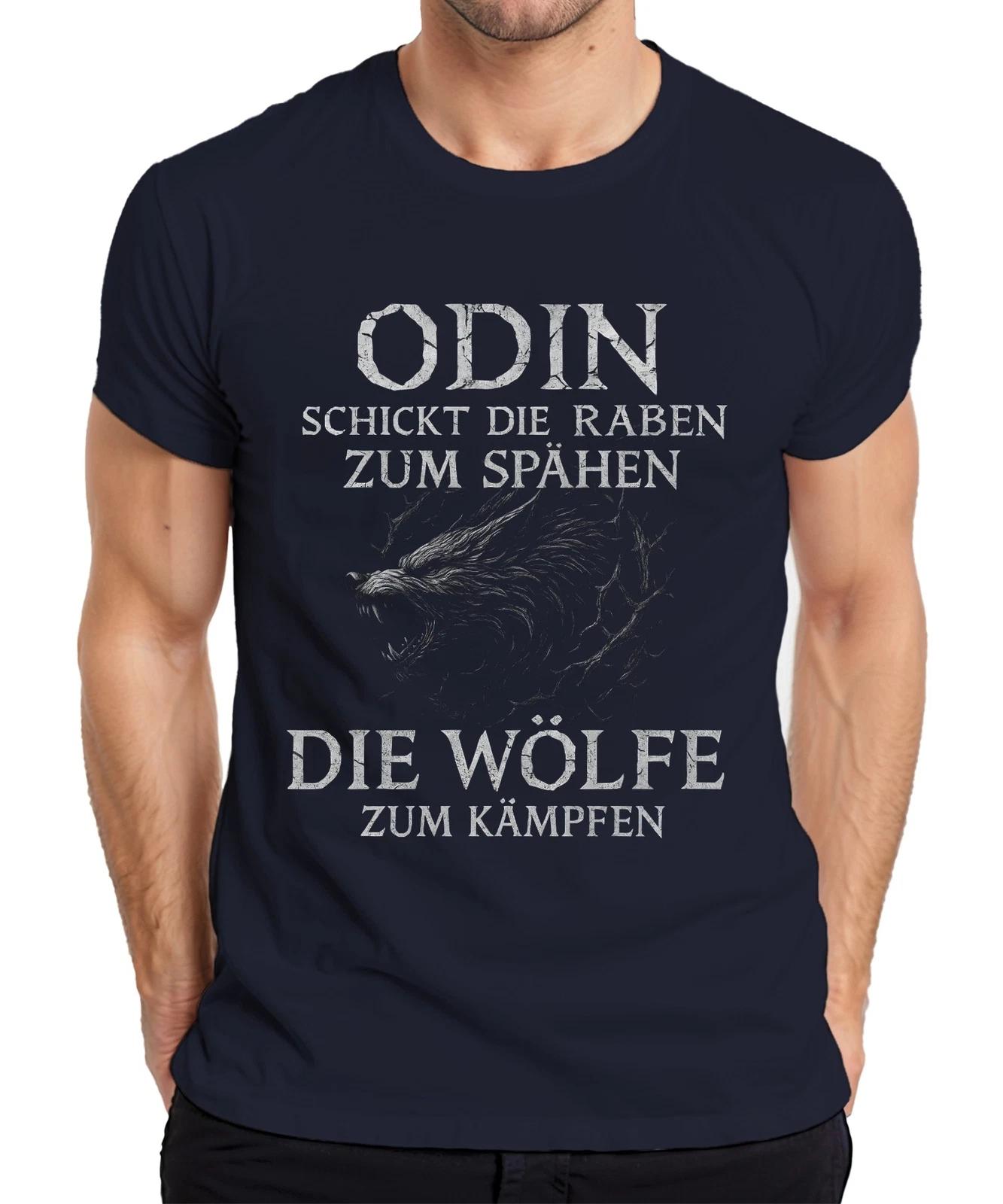 Odin schickt Raben Wölfe Kämpfen Wikinger Spruch Nordisch Runen Herren T-Shirt L