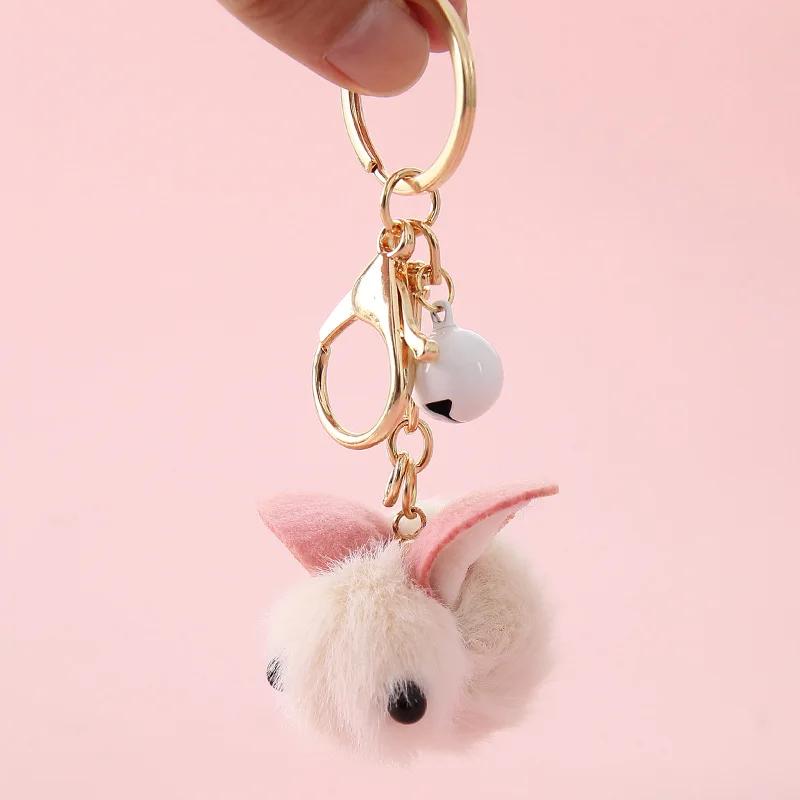 Cartoon Faux Fur Plush Rabbit Keychain Cute Wool Felt Strawberry Teddy Doll Shape Keyring Women Wallet Ornaments