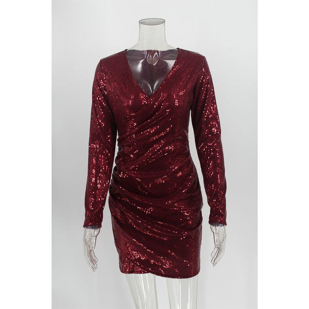 Bling Clubwear V-Ausschnitt Party Abendkleider Bodycon Partykleid Ballkleid Pailletten Minikleid