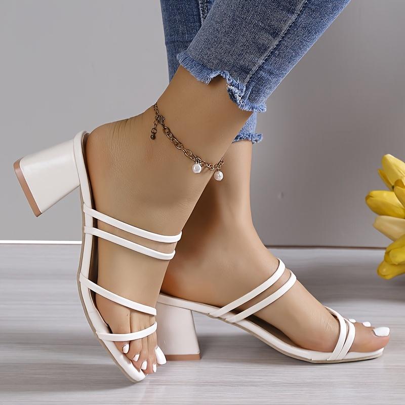 Chunky Heel Women's Sandals, Casual Square Toe Slip On Summer Fashion Pumps