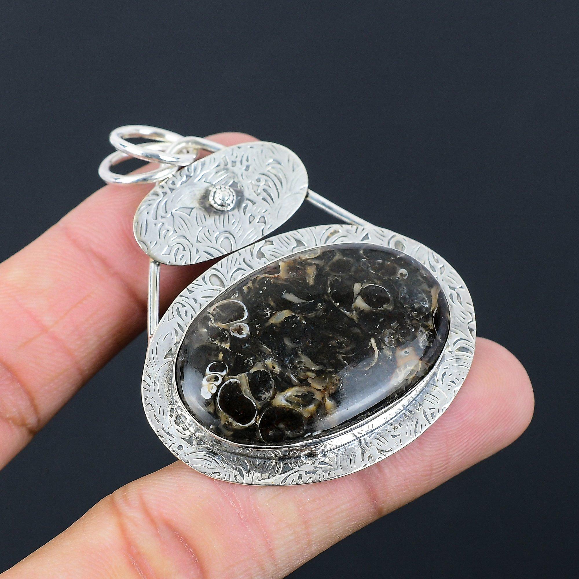 

Sterling Silver Oval Turritella Agate Gemstone Daughter Birthday Pendant Jewelry