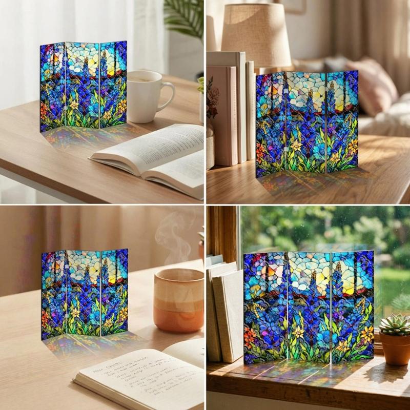 3 Panel Divider Mini Folding Screen Decorative Desktop Folding Screen Acrylic Suncatchers Ornament for Office Home Decors