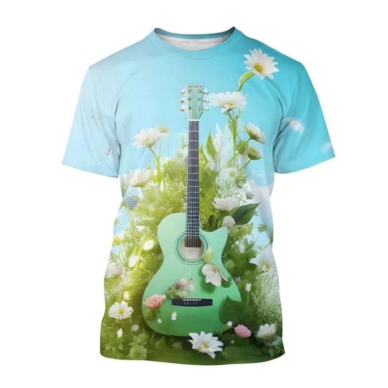 

Креативная футболка с 3D принтом «гитара», музыкальный инструмент, футболка с круглым вырезом и короткими рукавами для мужчин, повседневные футболки XS