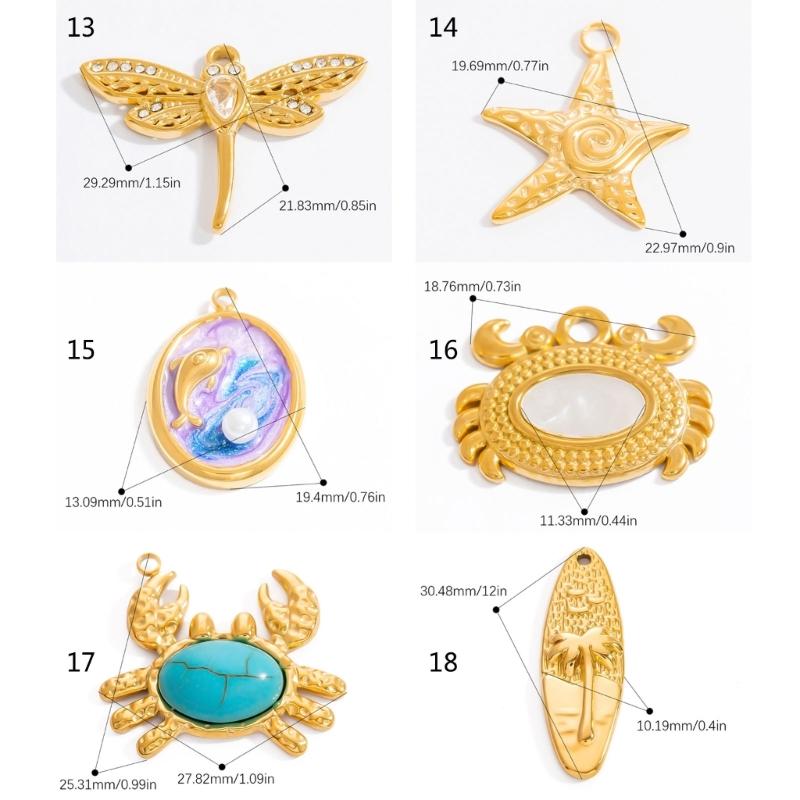 Gold Ocean Animal Turtle Shell Conch Starfish Diy Charms For Jewelry Making Bulk Stainless Steel Charm Pendant Necklace Making