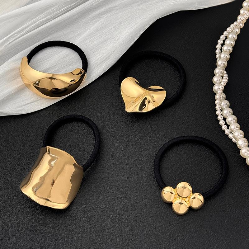 Vintage Metal Geometry Hair Bands Rope for Women  New Trendy Gold Color Elastic Ponytail Holder Headwear Hair Accessories