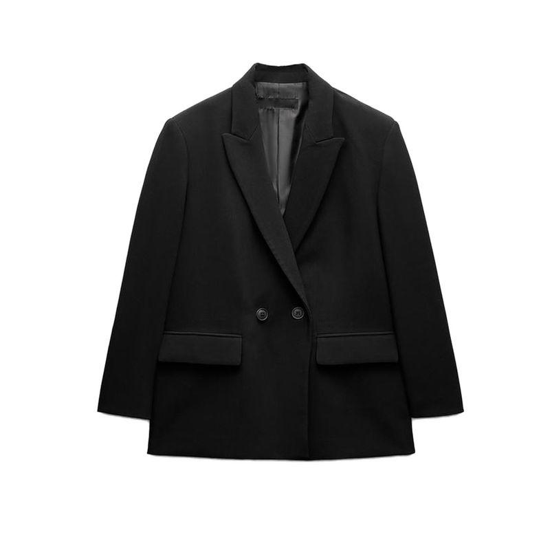 

Осень Новое поступление Женская одежда Повседневный Ветер Лацкан Длинный рукав с подплечником Профильный Двубортный Блейзер 2753122 Black L