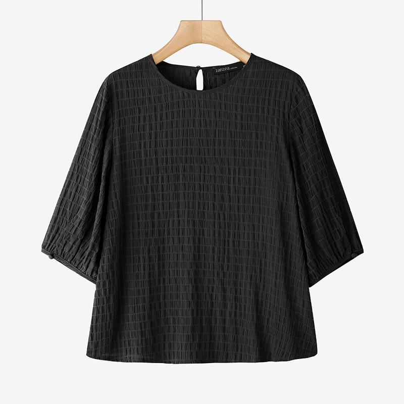 

ZANZEA Женская повседневная текстурированная блузка с круглым вырезом и рукавом 3/4, свободного кроя XL