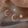 925 Silver Needle Earrings Star Moon Earrings Asymmetrical Ear Drop Earrings Internet Celebrity Temperament Female Ears