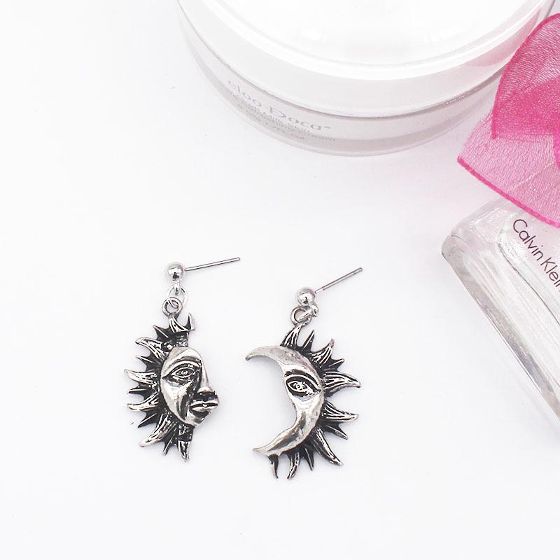 Gothic Sun and Moon Embrace Stud Earrings for Couples