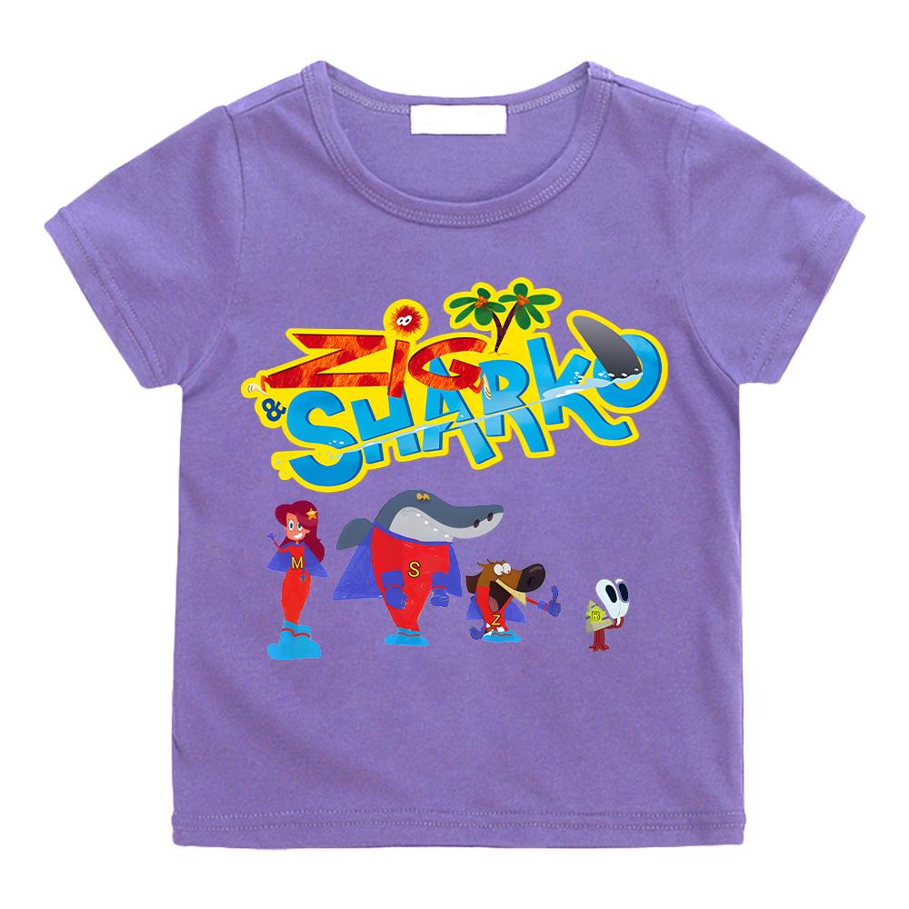 

Zig and Sharko Anime Print Tshirt Cosplay Superman Funny Tee-shirt Children s Favorite Cartoon Tees Cute Boys Girls Y2K Clothes 100 фиолетовый