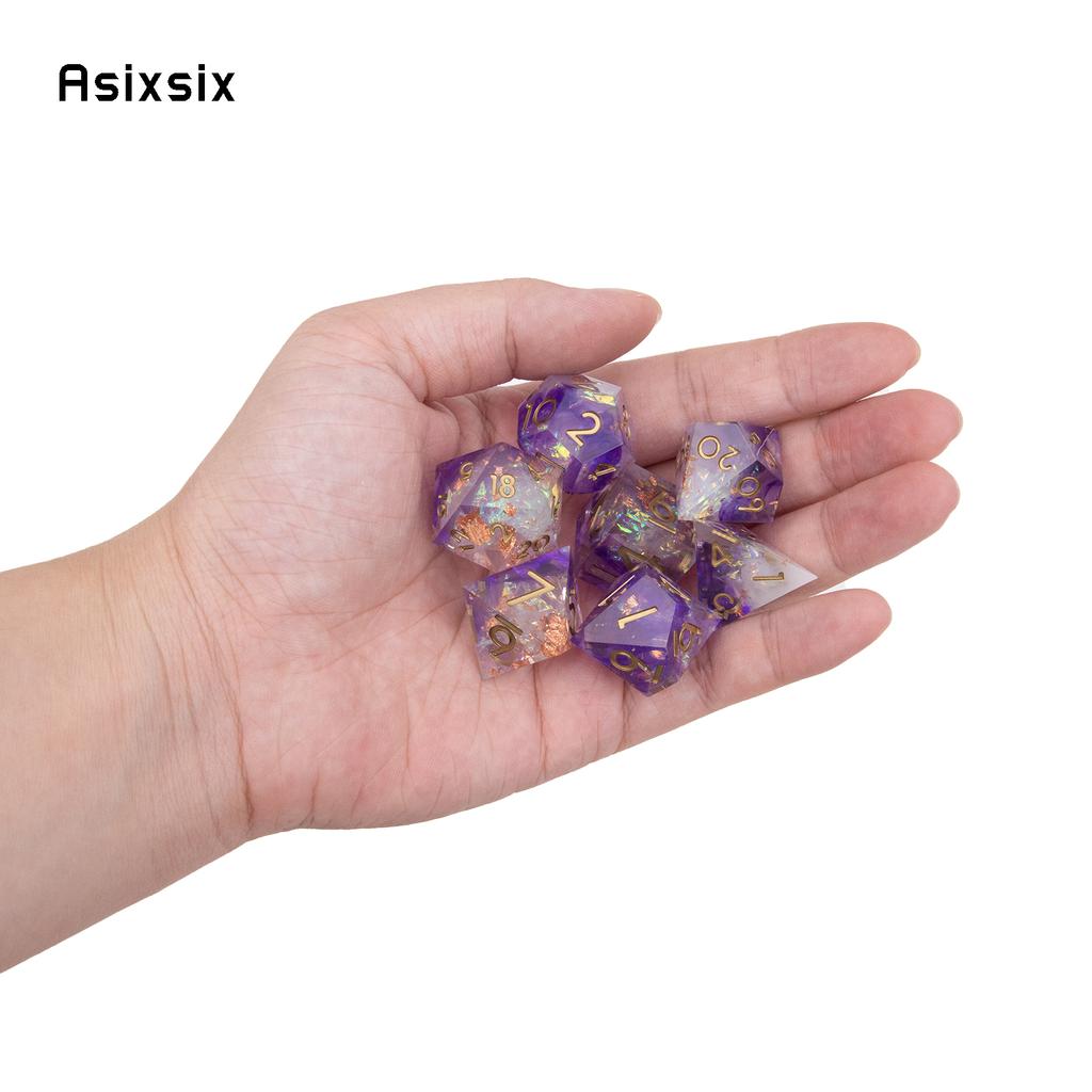7 Pcs Purple White Resin Golden Number Sharp Edge Dice Polyhedral Dice Suitable for Role-Playing RPG  Board Game