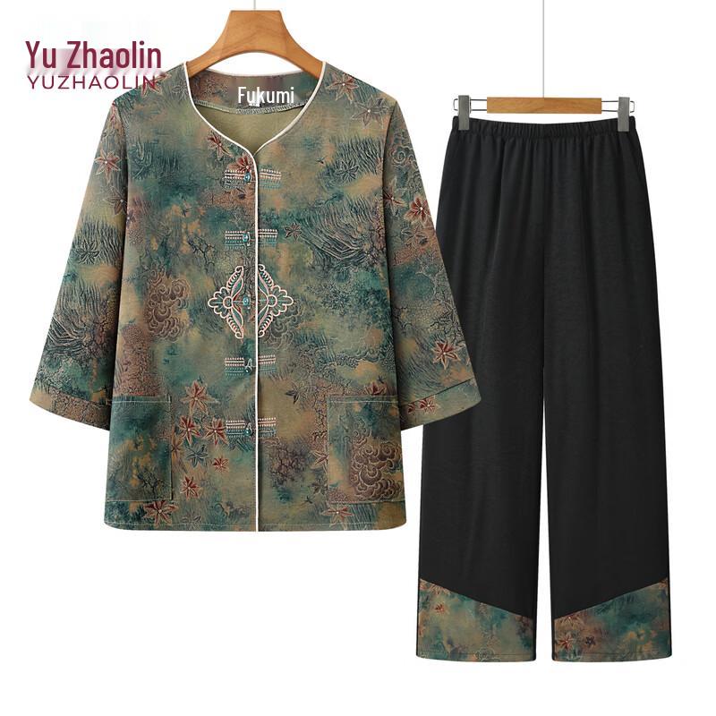 Yuzhaolin Mid-Aged Women s New Chinese Style Summer Two-Piece Set 6XL