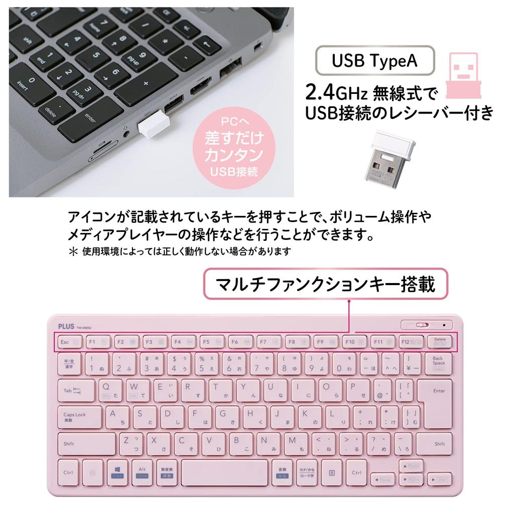 PLUS Keyboard Jibuniro Wireless Keyboard Pink Thin/Mini TW-KB002 428-855