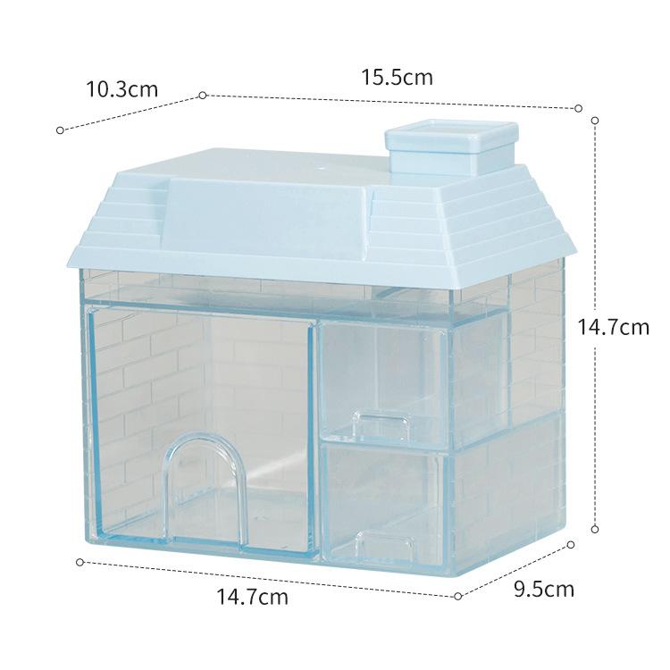 

Transparent Desktop Storage Box Creative Small House Pen Holder Student Kawaii Stationery Cosmetic Organizer Rack Drawer Cute синий