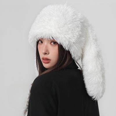 Kışlık Kadınlar İçin Tatlı Sevimli Tavşan Kulaklı Peluş Şapka Kalınlaştırılmış Sıcak Soğuğa Dayanıklı Kişiselleştirilmiş Kulak Korumalı Baotou Şapka