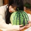 Long  Round Green Watermelon Plush Toy Stuffed Fruit Pillow Like Real Lumbar Back Support Plushie Home Decor Present