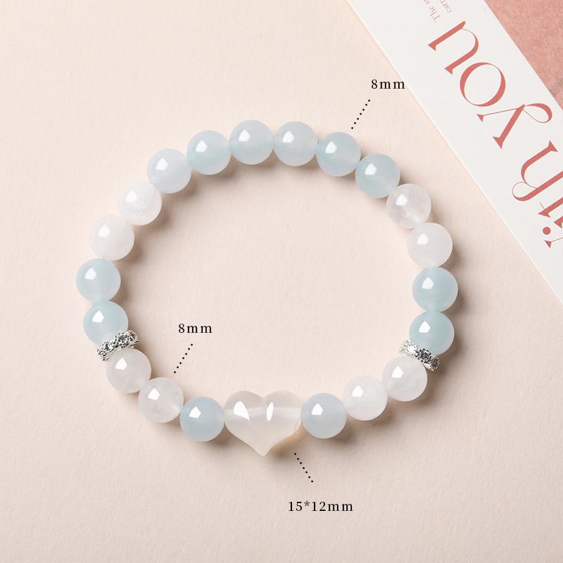 Aquamarine & White Crystal Beaded Bracelet: Fairy Summer Style for Girls, Sweet & Simple Fashion Hand Jewelry with a High-End Feel