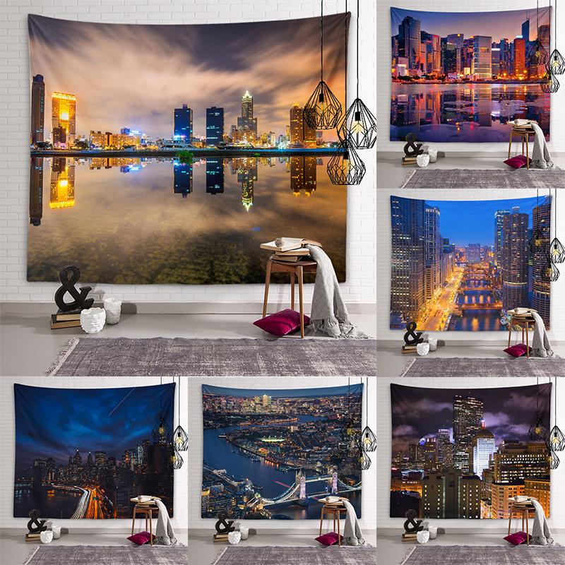 Scenic Spots City Building Night Scene Tapestry Muslim Tapestry Lighting Aesthetics Tapestry Living Room Room Home Decoration
