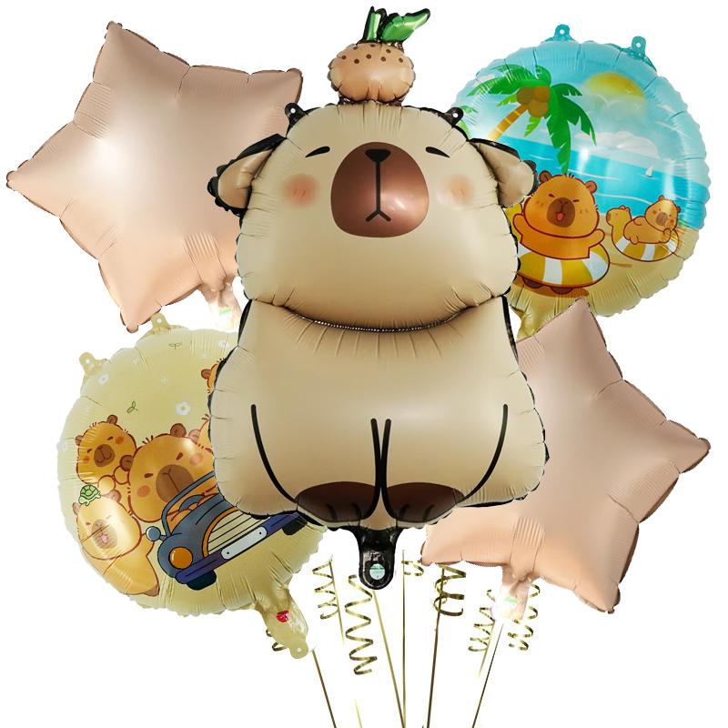5 stücke Cartoon Capybara Aluminium Film Ballon Set Nette Kapibala Kinder Geburtstag Party Dekore Liefert Baby Dusche Luft Globos