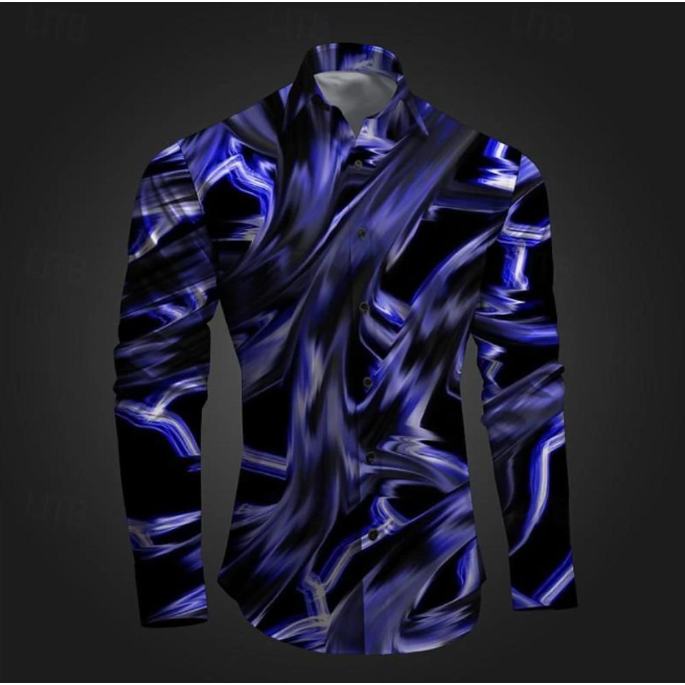 Men's Abstract Design Printed Long Sleeve Shirts Casual Cardigan New Button Holiday Fashion Shirts
