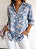 Women's Long Sleeve Floral Print Button Down Casual Shirt Elegant Daily Blouse Tops in Blue for Spring Summer